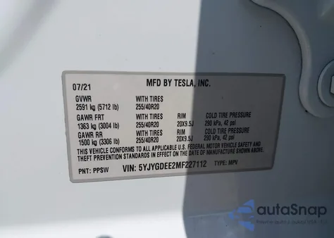 2021 Tesla Model Y Long Range Dual Motor All-Wheel Drive из США, поврежденный, VIN 5YJYGDEE2MF227112